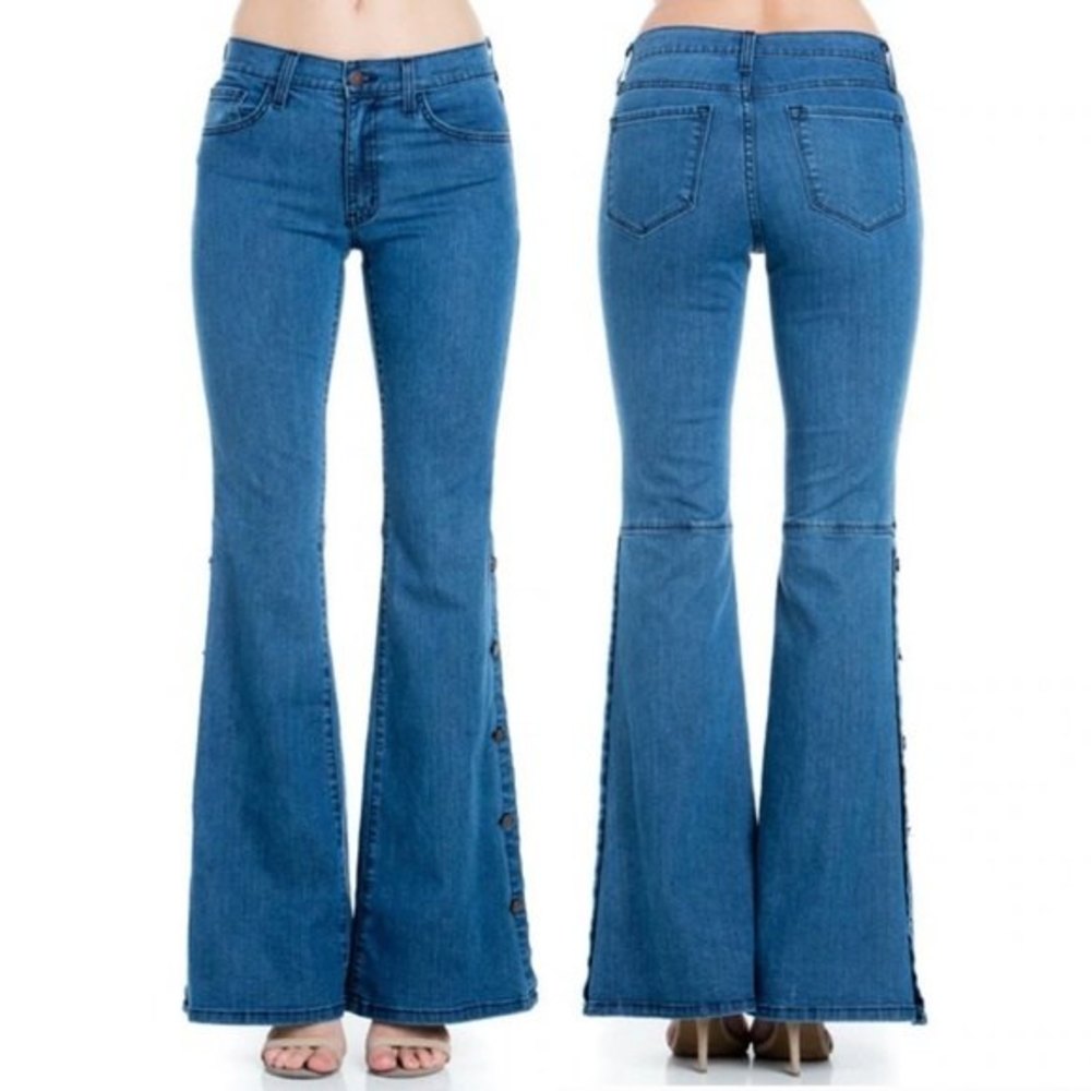 O2 Denim Lil Bees Bohemian Wide Leg Flare Jeans Size 29 NWT Bell Bottoms